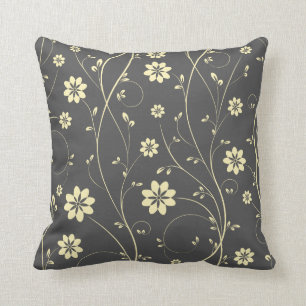 Niedliches helles Beige & Graues zartes Blumenmust Kissen