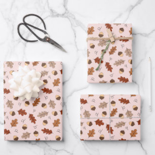 Niedliches Herbstleaves & Nuts-Muster Geschenkpapier Set