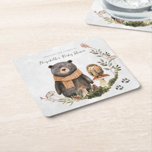 Niedliches Herbstwald | Babydusche Rechteckiger Pappuntersetzer (angewinkelt)