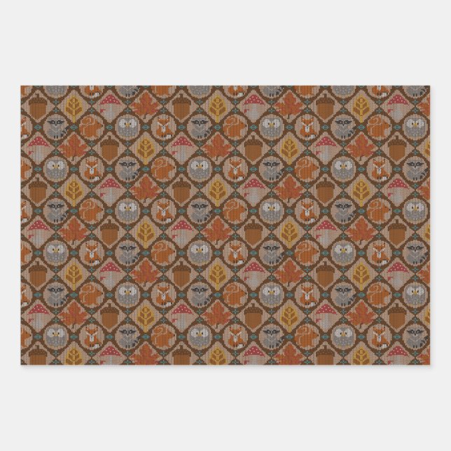 Niedliches Herbstwald Geschenkpapier Set (Vorderseite)