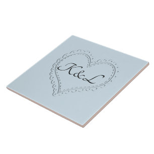 Niedliches Herz auf Blue Add Initials Tile Fliese