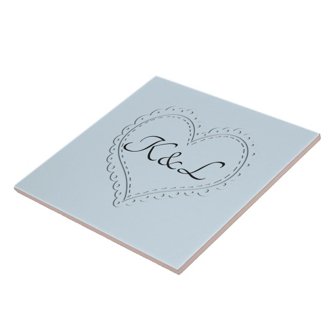 Niedliches Herz auf Blue Add Initials Tile Fliese (Seite)