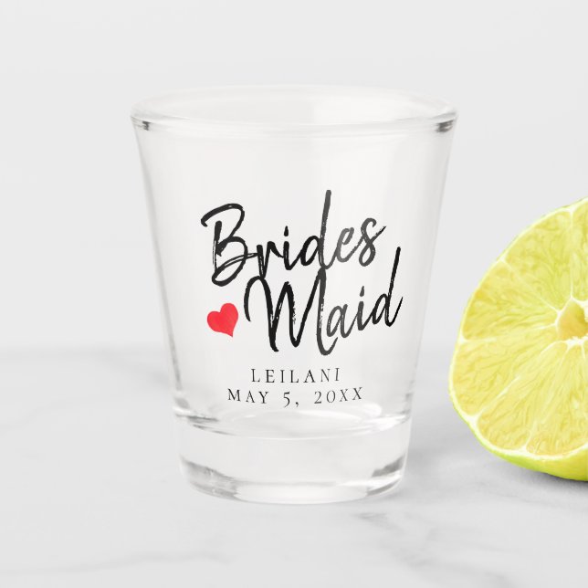 Niedliches Herz-Brautjungfern-Geschenk Schnapsglas (Vorderseite)