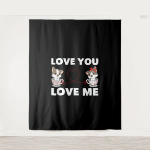 Niedliches Herz Cat Liebe Romantische Couple Kitte Wandteppich