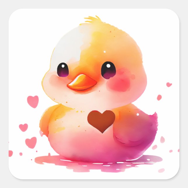 Niedliches Herz Gelbente Valentine Quadratischer Aufkleber (Vorderseite)