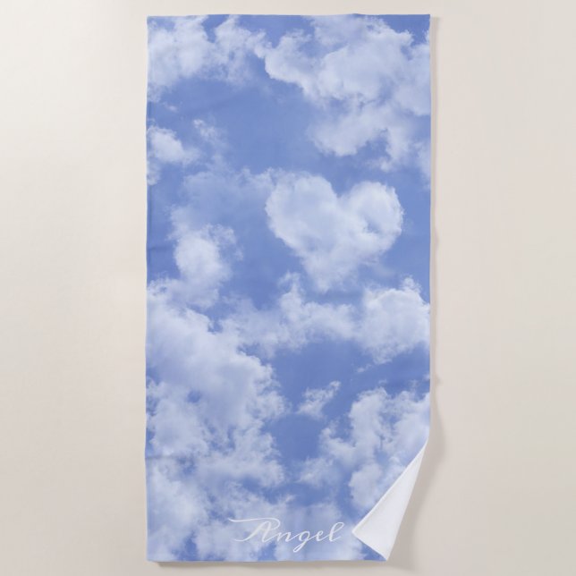 Niedliches Herz gestreift Wolke in blauem Himmel f Strandtuch (Vorderseite)