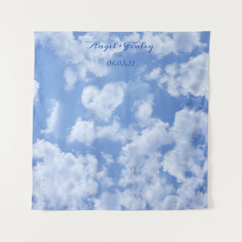 Niedliches Herz gestreift Wolke in blauem Himmel f Wandteppich