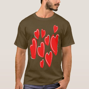 Niedliches Herz Hand Dragees Tief roter romantisch T-Shirt