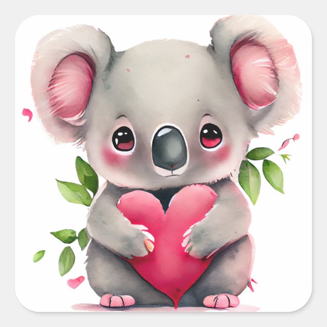 Niedliches Herz Koala Bear Valentine Quadratischer Aufkleber (Vorderseite)