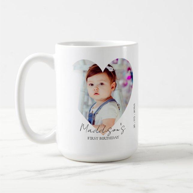 Niedliches Herz Minimalistisches Foto Erster Gebur Kaffeetasse (Links)
