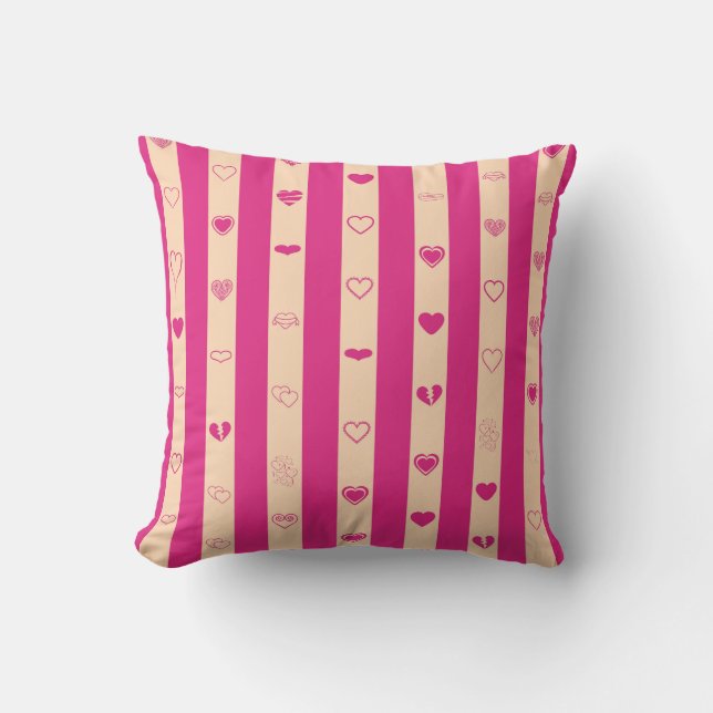 Niedliches Herz Modern Hot Pink Strip Kissen (Vorderseite)