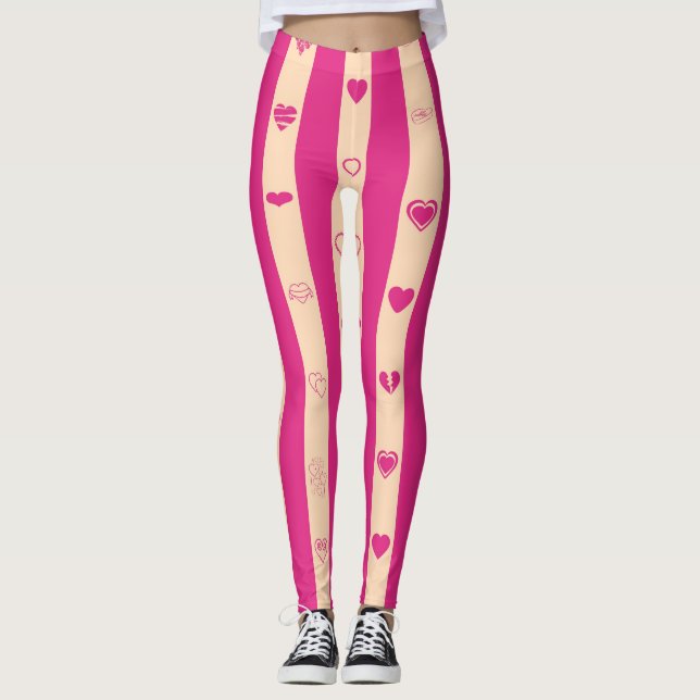 Niedliches Herz Modern Hot Pink Strip Leggings (Vorderseite)
