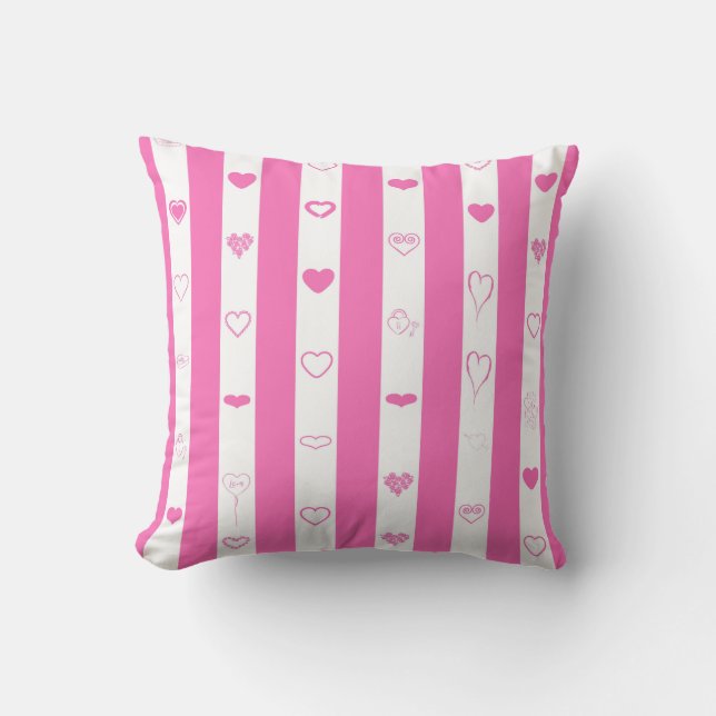 Niedliches Herz Moderner rosa Streifen Kissen (Vorderseite)
