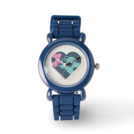 Niedliches Herz Notebook Blue Pink Bezel, Balck MO Armbanduhr