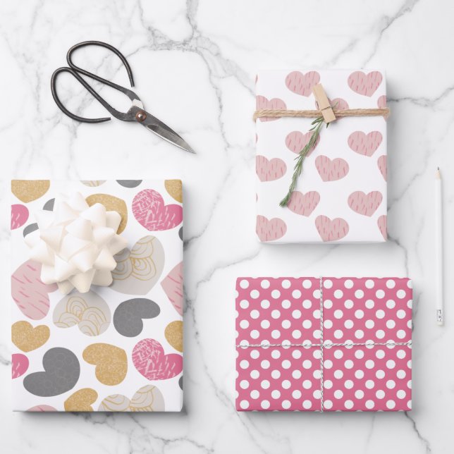 Niedliches Herz-Pastel-Pinks-Muster Geschenkpapier Set (Vorderseite)