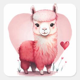 Niedliches Herz Pink Llama Valentine Quadratischer Aufkleber