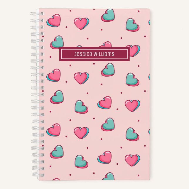 Niedliches Herz-Polka Dot Muster Sweet Retro Rosa Notizbuch (Vorderseite)