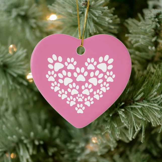 Niedliches Herz rosa Farbe drucken Keramik Ornament (Baum)