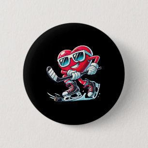 Niedliches Herz spielen Eishockey Valentinstag Män Button
