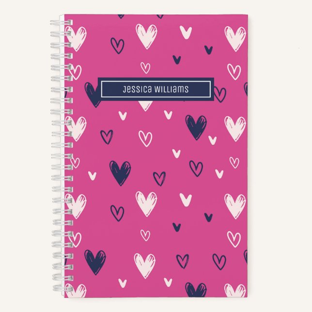 Niedliches Herz Stift Doodle Muster Sweet Liebe Pi Notizbuch (Vorderseite)