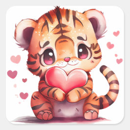 Niedliches Herz Tiger Valentine Quadratischer Aufkleber