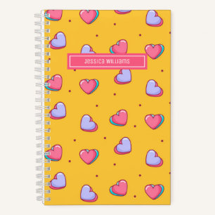 Niedliches Herz und Polka Dot Muster Retro Gelb Notizbuch