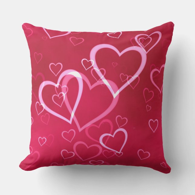 Niedliches Herz Valentinstag Rosa Rot Kissen Für Draußen (Vorderseite)