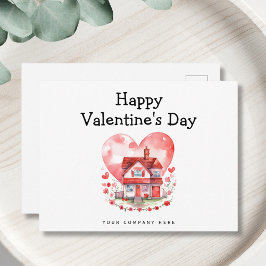 Niedliches Herzhaus Valentinstag Anwesen Feiertagspostkarte