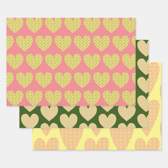 Niedliches Herzkunst Gelbes Farbmuster Geschenkpapier Set (Set)