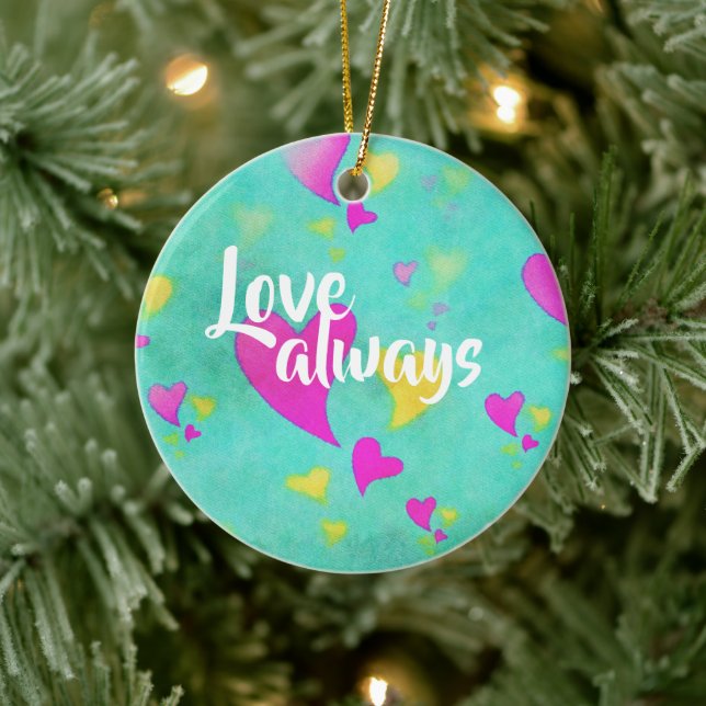 Niedliches Herzmuster Liebe Immer Valentine Keramik Ornament (Baum)