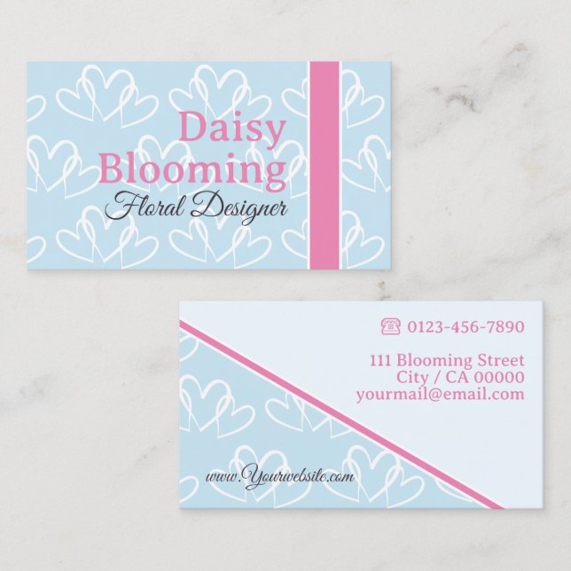 Niedliches Herzmuster Pastel Pink Light Blue Flori Visitenkarte (Vorne/Hinten)