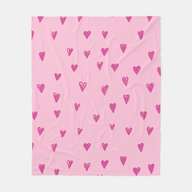Niedliches Herzmuster - Pink Doodles Fleecedecke (Vorderseite)