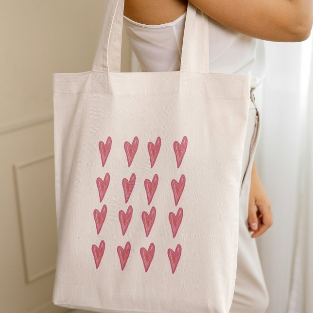 Niedliches Herzmuster Rosa Rosa Valentine Tragetasche (Cute Heart Pattern Red Pink Valentine Tote Bag
)