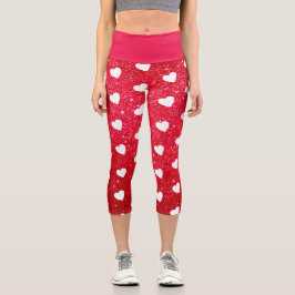 Niedliches Herzmuster Roter Glitzer Capri Leggings