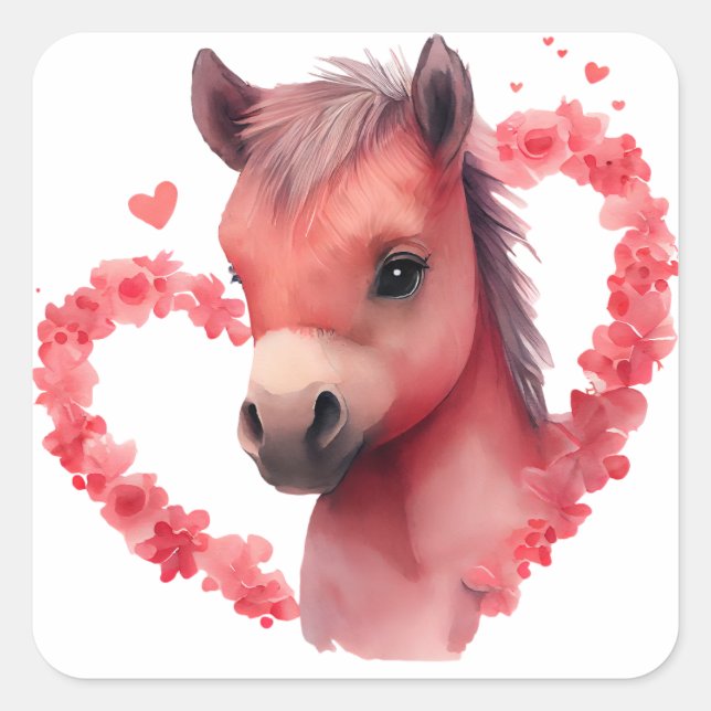 Niedliches Herzross Valentine Quadratischer Aufkleber (Vorderseite)