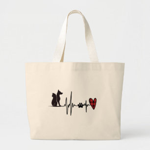 Niedliches Herzschlag I Liebe Katze und Hund Rotes Jumbo Stoffbeutel