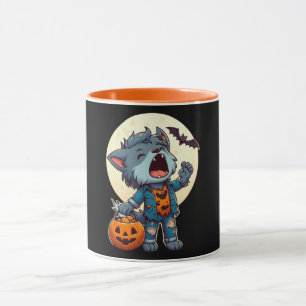 Niedliches heulendes Wölfmonster mit Kürbis Tasse