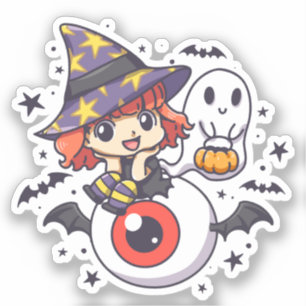 Niedliches Hexenkid zu Halloween Aufkleber