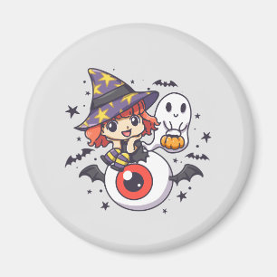 Niedliches Hexenkid zu Halloween Magnet