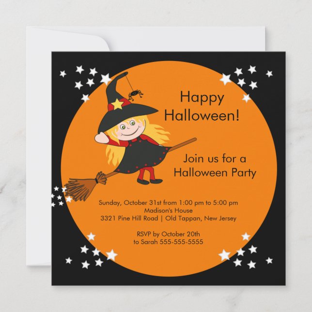 Niedliches Hexenwerk Halloween-Party Einladung für (Vorderseite)