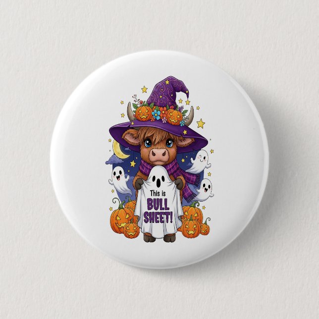 Niedliches Highland Cow Halloween Button (Vorderseite)