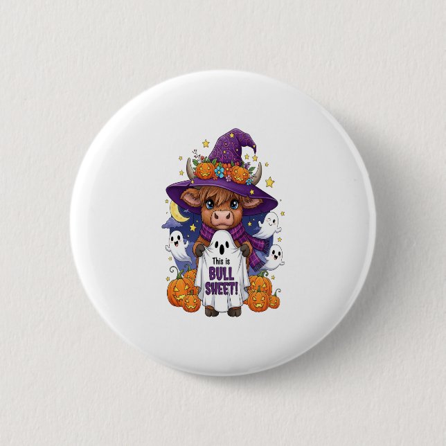 Niedliches Highland Cow Halloween Button (Vorderseite)