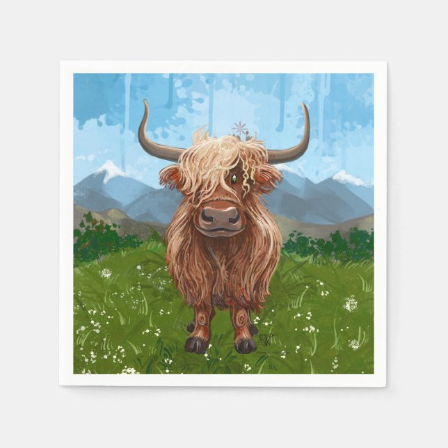 Niedliches Highland Cow-Party Serviette (Vorderseite)