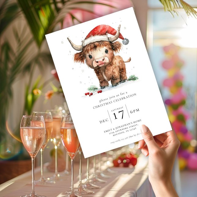 Niedliches Highland Cow Weihnachtsfest Party Einladung (Von Creator hochgeladen)