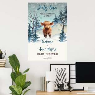 Niedliches Highland Heilige Kuh Winter Baby Duschz Poster