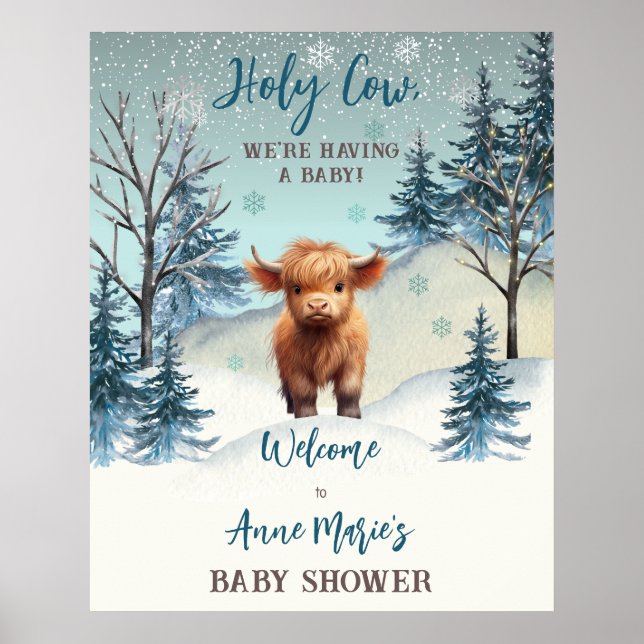 Niedliches Highland Heilige Kuh Winter Baby Duschz Poster (Vorne)