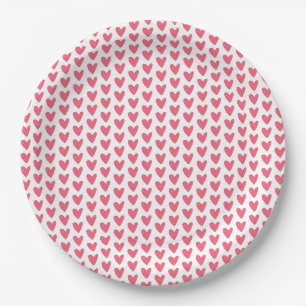 Niedliches Himbeerrosa Herzmuster Pappteller