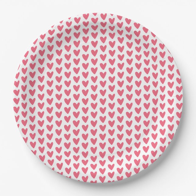 Niedliches Himbeerrosa Herzmuster Pappteller (Vorderseite)
