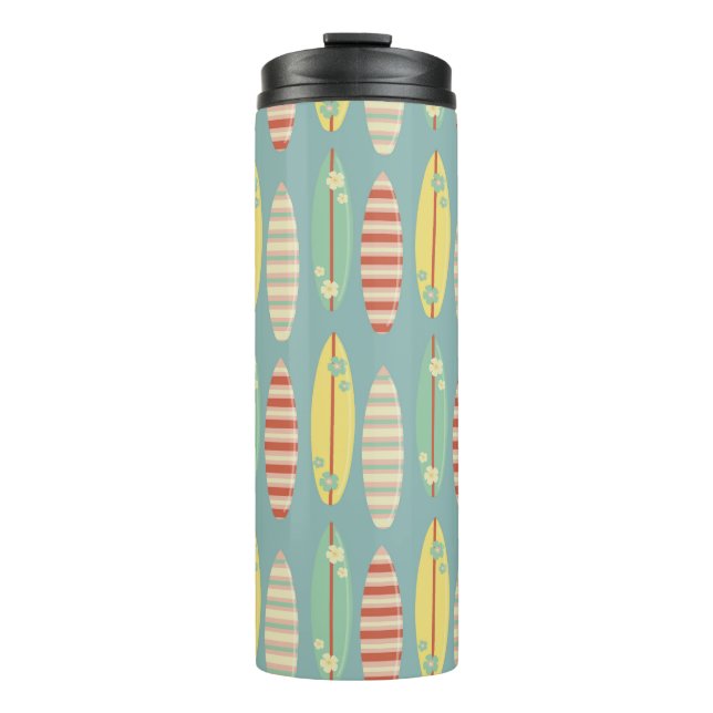 Niedliches Hippie Hawaii Surfboard Muster Blau Thermosbecher (Vorderseite)