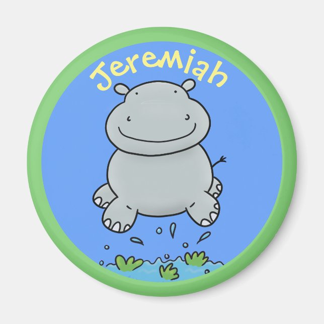 Niedliches Hippo-Baby-Springen Cartoon-Abbildung Magnet (Vorne)